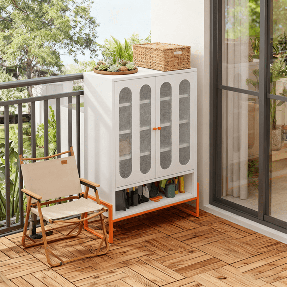 Modern Minimalist Double-Door Shoe Cabinet Adjustable Mesh Doors Robot Vacuum Compatible High Feet