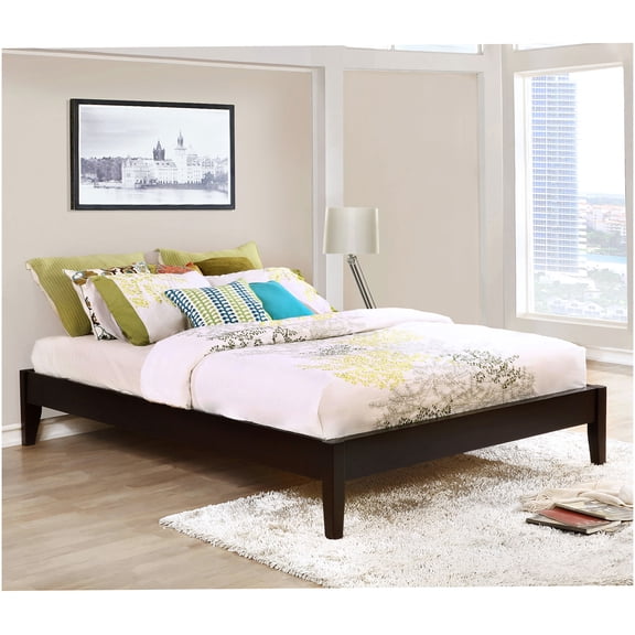 Modern Minimalist Eastern King Platform Bed with Slats, Sturdy Wood Frame, No Box Spring Required