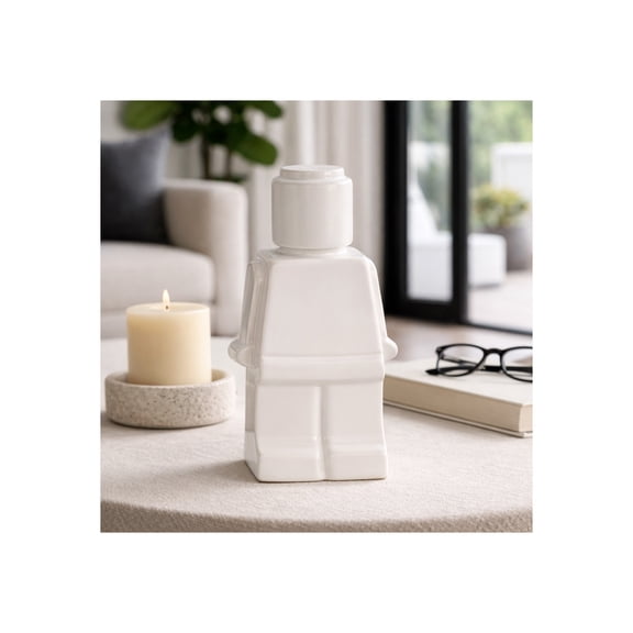 Block Man Character Figurine for Home Decor - Modern Stoneware Sculpture for Bathroom, Office, Living Room and Shelf Display - Ornament Contemporary Room Decor Accent for Coffee Table - 12", White