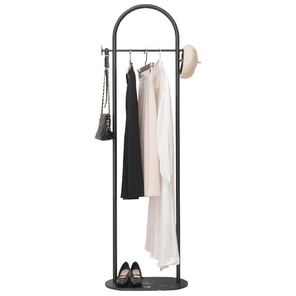 Cre Cra Modern Minimalist Floor Standing Clothes Coat Rack - Sturdy Metal Construction with Marble Base for Home Decoration Black