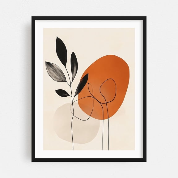 Modern Minimalist Floral  - Line Drawing Abstract Minimalist Modern Art Line Art Geometric Botanical Mid-Century Modern Black Framed Wall Art Print 5 x 7 inches