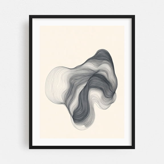 Modern Minimalist Flower Illustration - Line Drawing Abstract Line Art Minimalist Black and White Modern Art Geometric Waves Black Framed Wall Art Print 5 x 7 inches