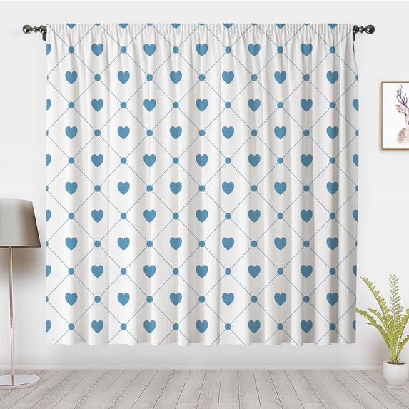 Modern Minimalist Geometric line Window Curtains, Repeat Heart White Pair Window Drapes, Bedroom living room Dorm Home privacy Decoration(Rod Pocket)