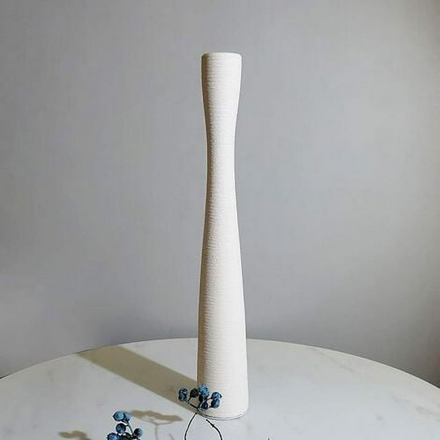 Modern Minimalist Handmade Ceramic Floor Vase, Matte White, 50 cm
