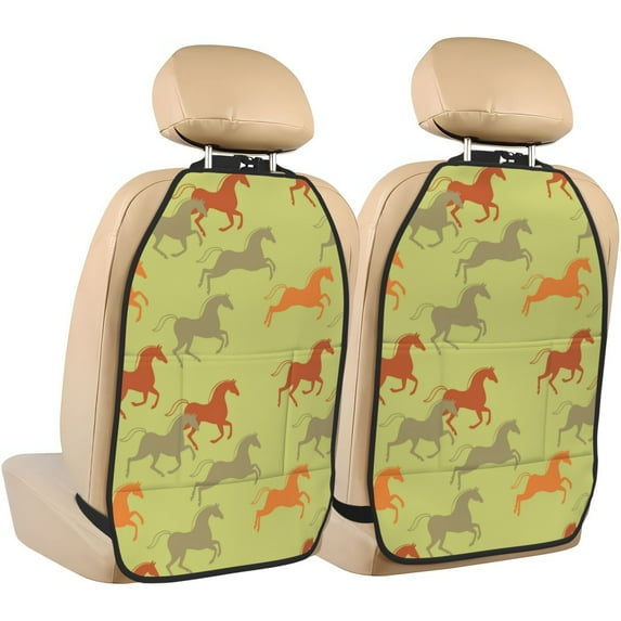 Modern Minimalist Horse Green Mats Back Seat Protectors, Car Seat Protector Vehicle Organizers Waterproof Cover Back Seat Cover for Kids with 3 Storage Pockets 2 Pack
