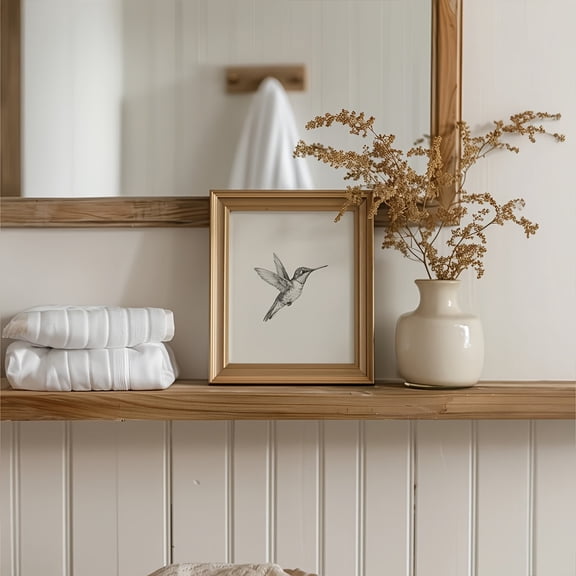 Modern Minimalist Hummingbird Canvas Art Print, Black and White Bird Wall Decor, Frameless Spring Home Decoration, Vertical Bird Sketch for Living Room, Bedroom, Dorm, Modern Style, Minimalism Style