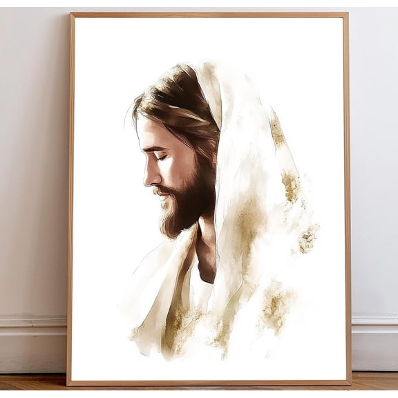 Modern Minimalist Jesus Portrait Side Profile Neutral Boho Faith Art