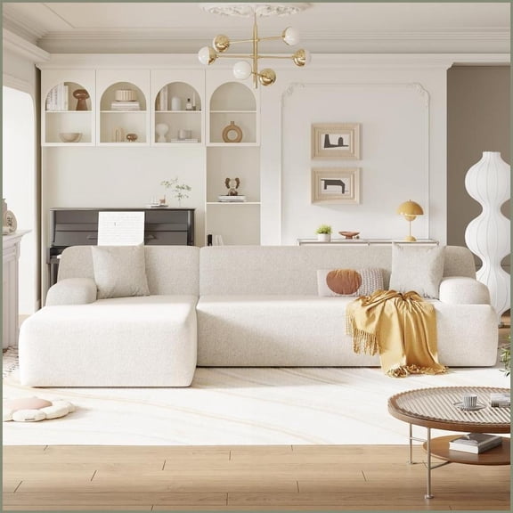 Modern Minimalist L-Shape Modular Sectional Sofa  111W Anti-Wrinkle Chenille for Living Room/Bedroom | Beige | Polyester | With Pillows