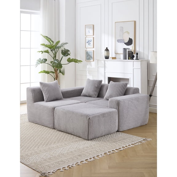 Modern Minimalist L-Shape Sectional Sofa with Deep Seats / Comfortable Living Room Furniture for Relaxation