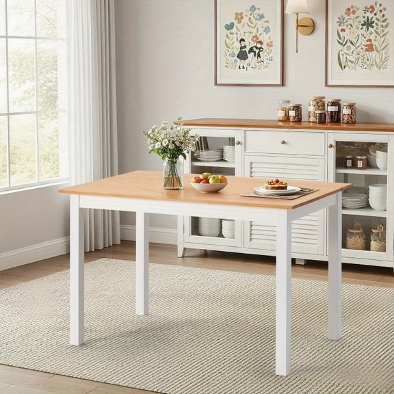 Modern Minimalist Light Brown Kitchen Table, 4-Seater Solid Knot-Free Pine Wood Dining Table for Home & Office