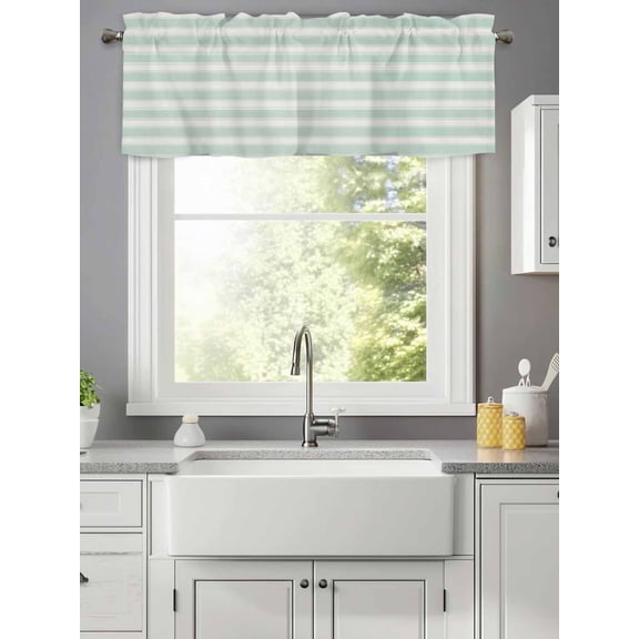 Modern Minimalist Light Green Valances for Windows,Kitchen Valance Rod Pocket Short Curtain,Geometric Stripe on Beige Valance Curtain Window Valances for Bedroom Living Room 42x12in