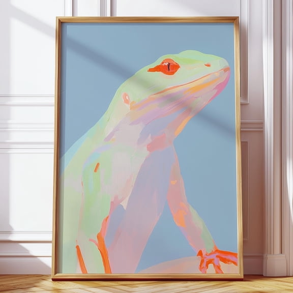 Modern Minimalist Lizard Art Poster Red Eyed Reptile Poster, Unframed Canvas 24x36in