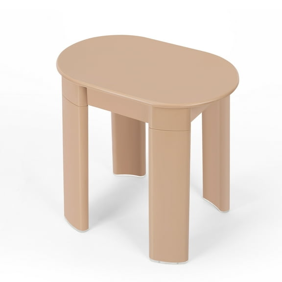 Modern Minimalist Low Small Plastic Round Stool, Beige Pink