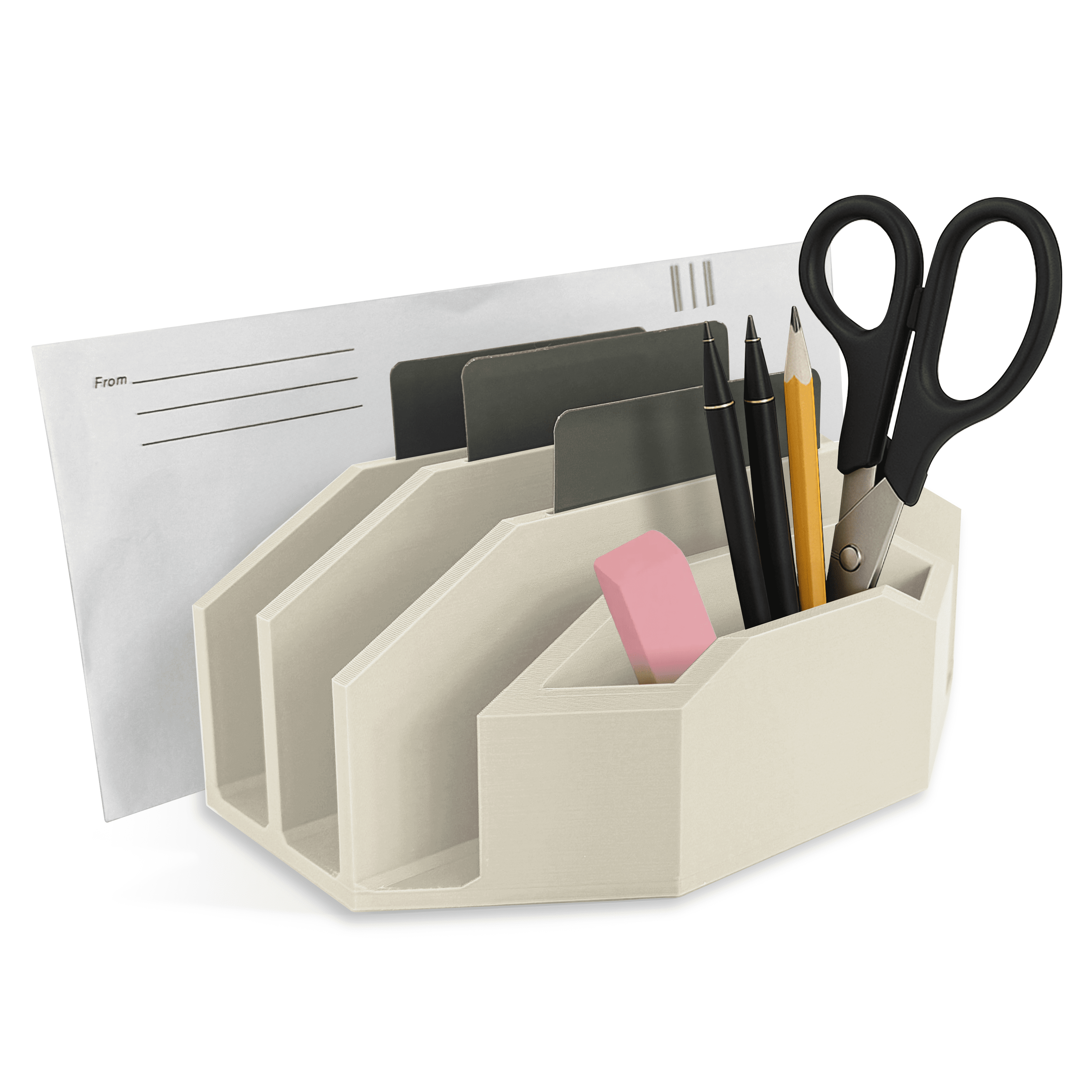 Modern Minimalist Mail Organizer (Bone White) – Compact Desk Mail Holder with Tabs & Small Storage– 3D Printed in Multiple Colors