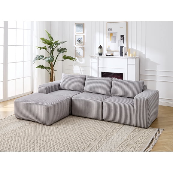 Modern Minimalist Modular L-Shaped Sofa with Right Facing Chaise Lounge, Deep Seating Sectional for Living Room - Light Gray