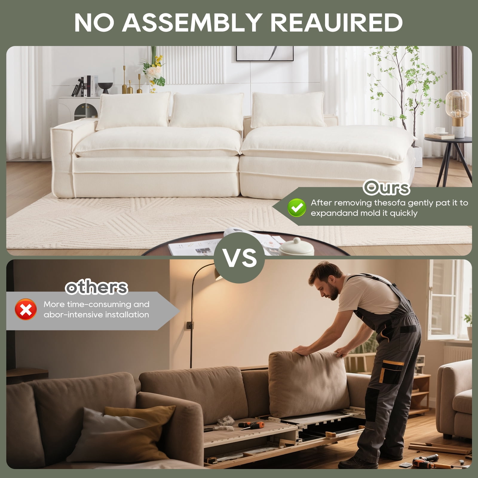 Modern Minimalist Modular Sectional Sofa, Upholstered Cloud Couch with ...