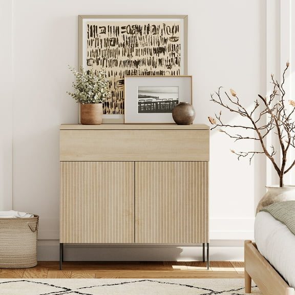 Modern Minimalist Nightstand,31.5" Wood End Table,Reeded Design Bedside Table for Bedroom, Living Room,Entryway