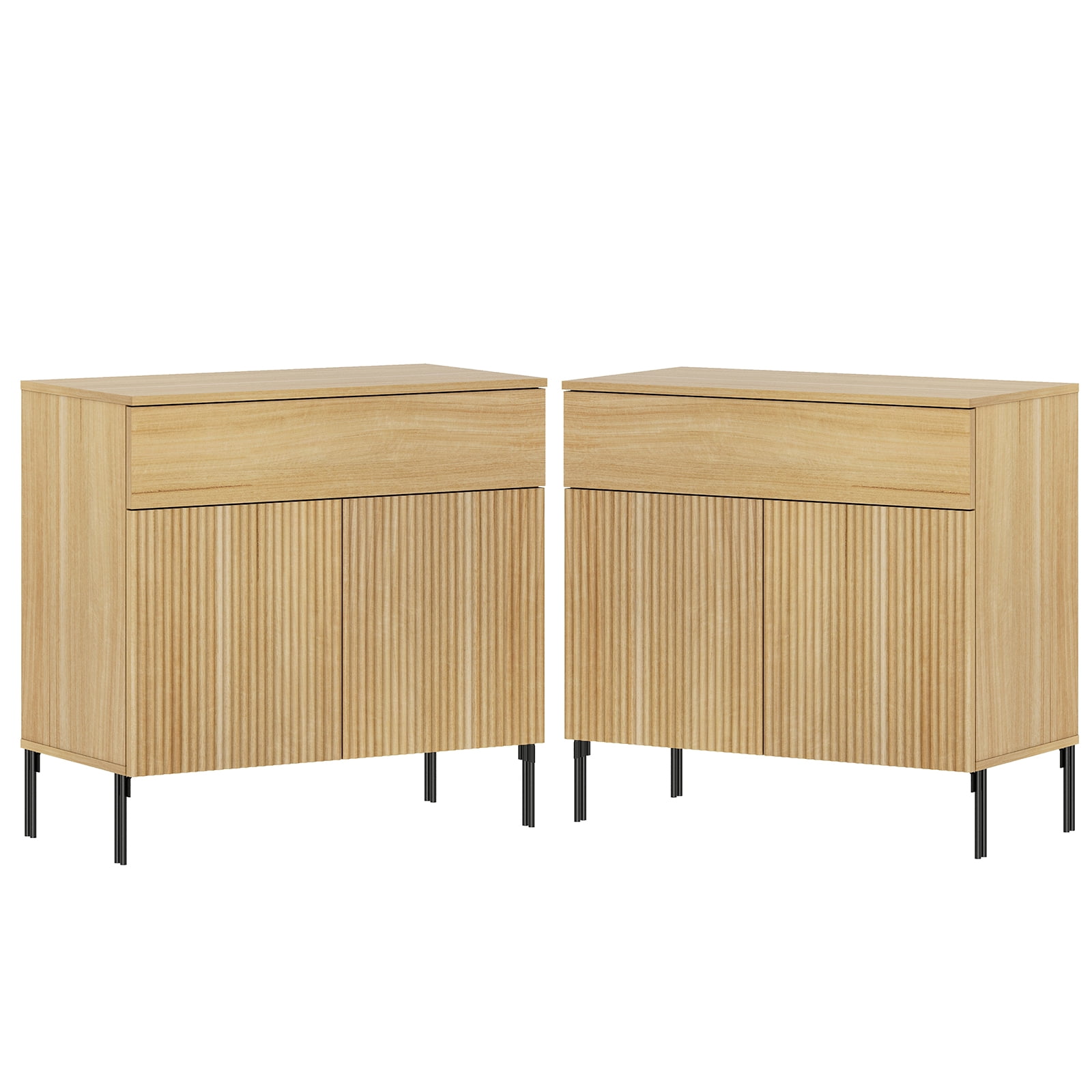 Modern Minimalist Nightstand Set of 2, 31.5" Wood End Table,Reeded Design Bedside Table for Bedroom, Living Room,Entryway