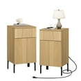 thumbnail image 1 of Modern Minimalist Nightstand Set of 2 with Built-In Outlets, Reed Pattern Design, 1 of 10
