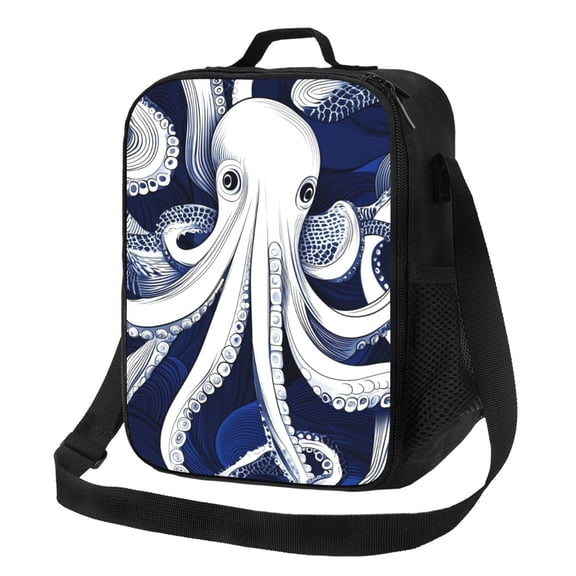 Modern Minimalist Octopus Lunch Bag Reusable Lunch Box Insulated Tote Bag with Adjustable Shoulder Strap