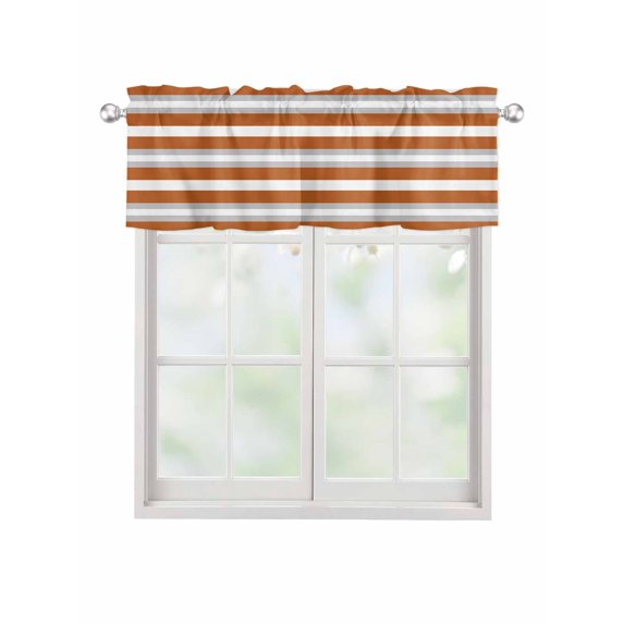 Modern Minimalist Orange Gray Stripe Curtain Valances for Kitchen Windows,Rod Pocket Short Valance Abstract Color Block Small Window Treatment for Living Room Bathroom Bedroom,54"x18"-1 Panel