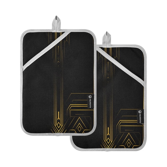 Modern Minimalist Pattern Set of 2 Heat-Resistant Quilted Pads, Silver Polyester, 7" x 9.8"