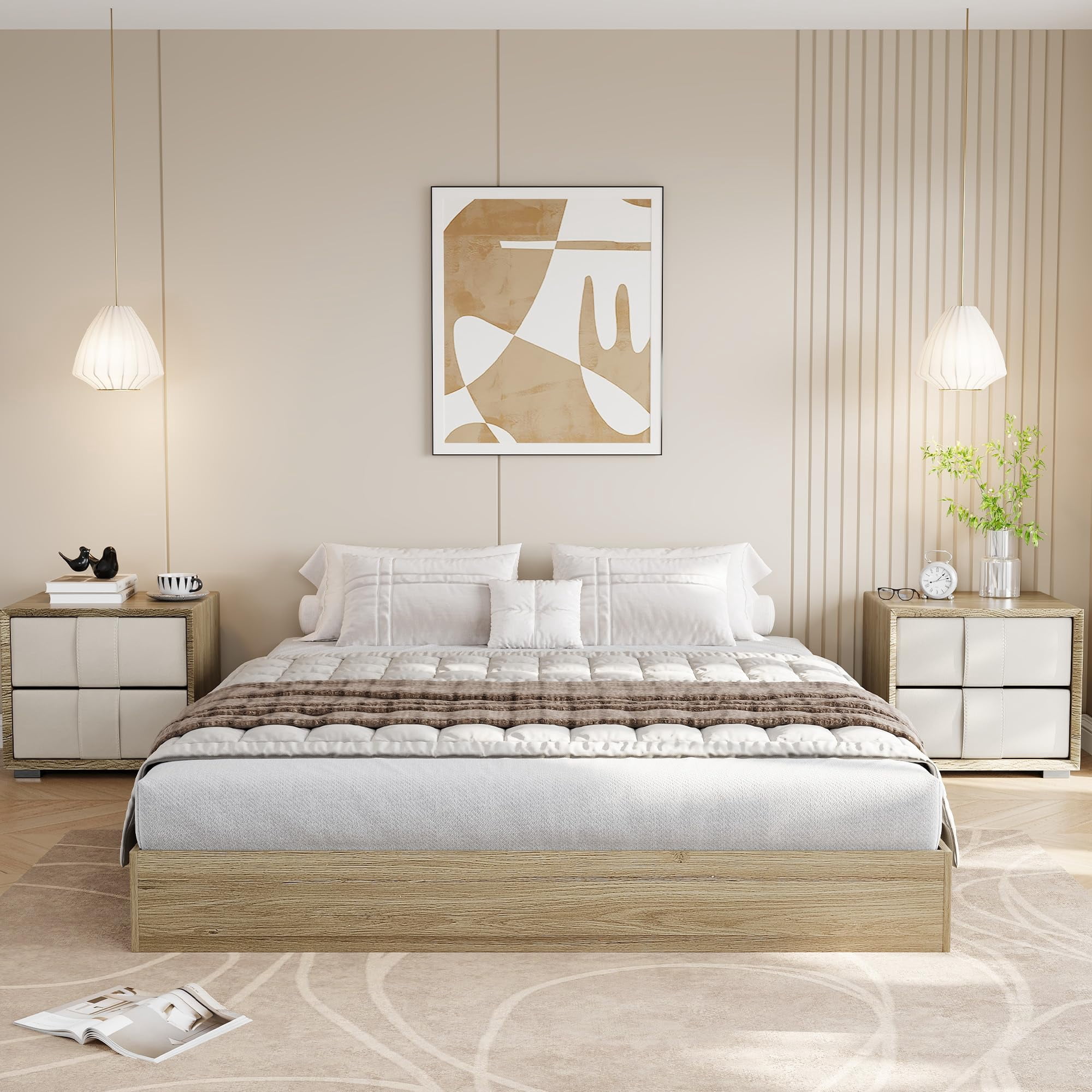 Modern Minimalist Platform Bed Frame - Wood, Sturdy Slat Support, No ...