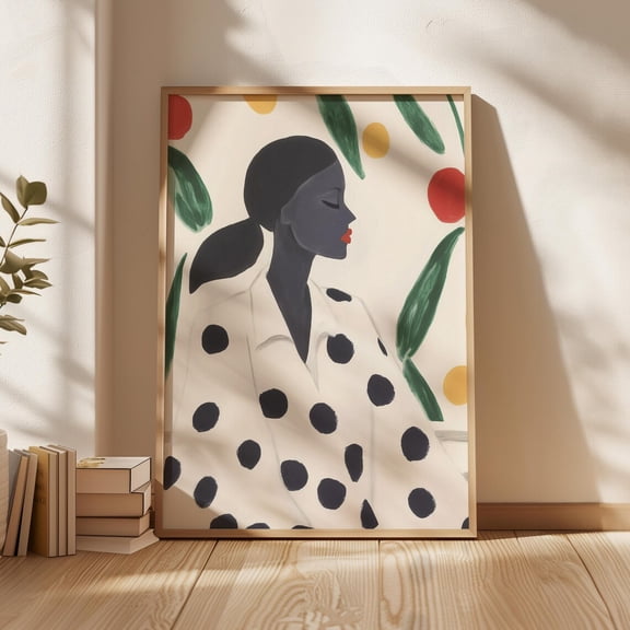 Modern Minimalist Portrait Print, Polka Dot Abstract With Botanical Accents, Black And White Feminine Decor Wall Art, Modern Wall Decor, 24x36 UNFRAMED