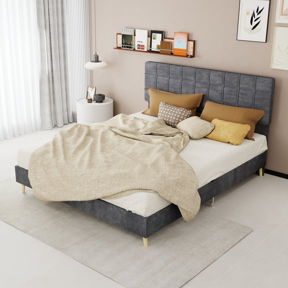 Modern Minimalist Queen Size Upholstered Headboard, Comfortable Backrest Design, Multi-Style Bedroom Matching, Gray