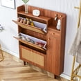 thumbnail image 1 of Modern Minimalist Rattan Shoe Cabinet, Shoe Rack Cabinet with Flip Drawers & Open Shelves, Narrow Shoe Cabinet with Wood Legs, Shoe Storage Cabinet for Entryway, Living Room, Apartment, Brown, 1 of 9