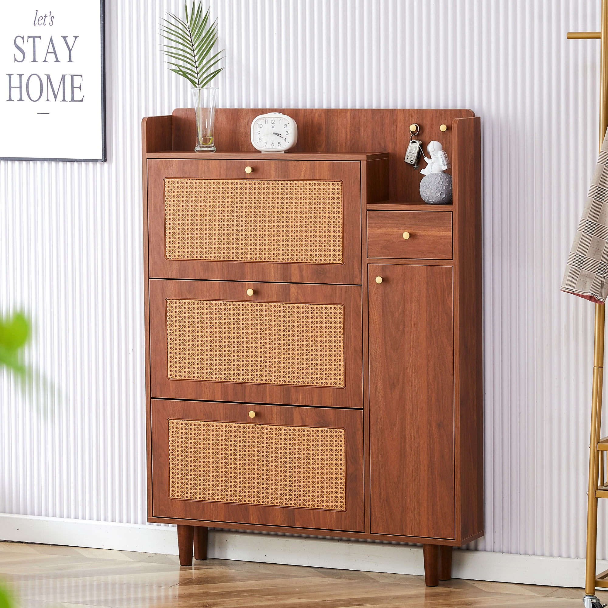 Fresh Look at Modern Minimalist Rattan Shoe Cabinet Storage Cabinet Entryway Organizer For