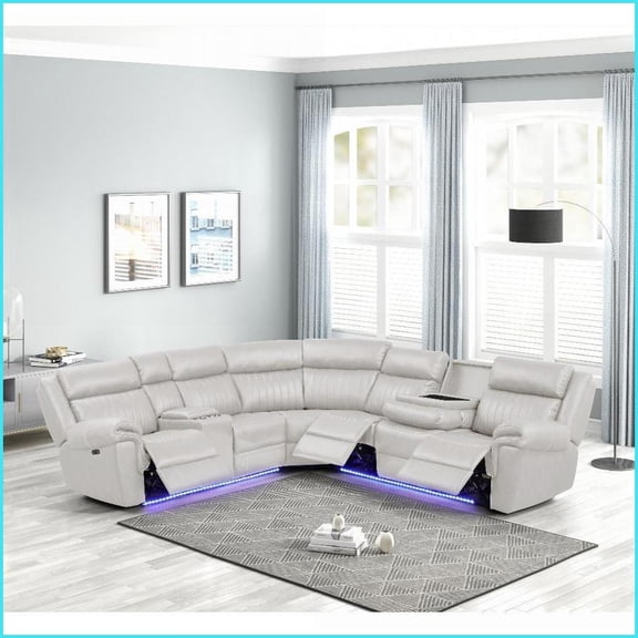 Modern Minimalist Recliner Sectional Sofa with Solid Wood Frame, Bluetooth Speakers & Wireless Charging for Living Room | Tight Back | Square Arms | Faux Leather