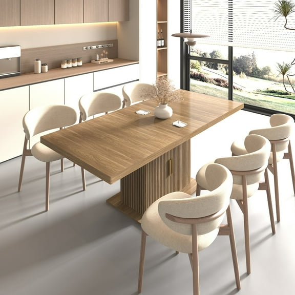 Modern Minimalist Rectangle Dining Table, Wooden Kitchen Extendable Table with Hidden Storage, Easy Glide Mechanism Console Table, Suitable for 6-10 people