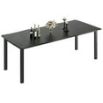 thumbnail image 1 of Modern Minimalist Rectangular Dining Table – 79" Wave-Edge Waterproof MDF, etched-Resistant, Metal Legs, Seats 6-8, Easy Assembly – Black, 2 Meters, 1 of 8