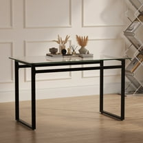 Modern Minimalist Rectangular Glass Dining Table For 4-6 With 0.31" Tempered Glass Tabletop And Black Chrome Metal Legs, Writing Table Desk, For Kitchen Dining Living Room, 51" W X 27"D X 30" H