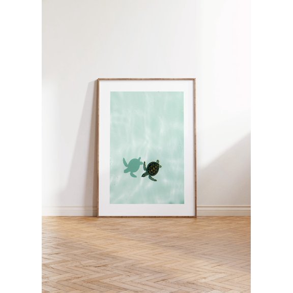 Modern Minimalist Sea Turtle Art - Contemporary Water Turtle Poster 8x12 UNFRAMDE