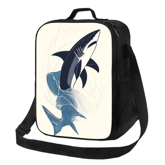 Modern Minimalist Shark Lunch Bag Reusable Lunch Box Insulated Tote Bag with Adjustable Shoulder Strap