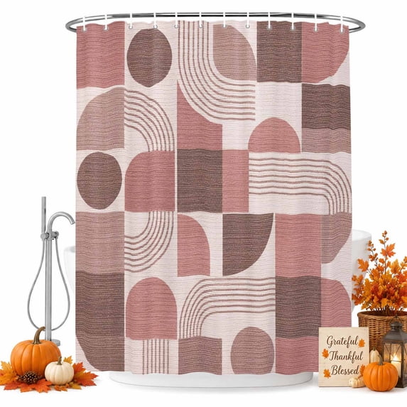Modern Minimalist Shower Curtain, Waterproof Shower Curtains for Bathroom, Bohemia Abstract Geometric Aesthetic Pink Washable Fabric Bathtub Curtain Set Bath Decor with 12 Hooks 72"x78"