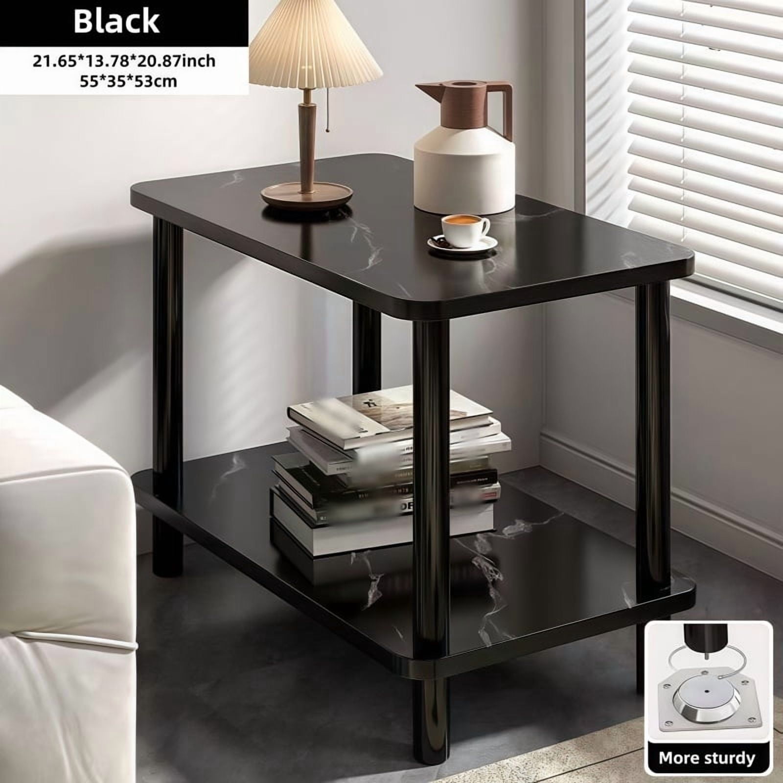 Modern Minimalist Side Table Black White Marble Like Top 2 Photo Inspiration