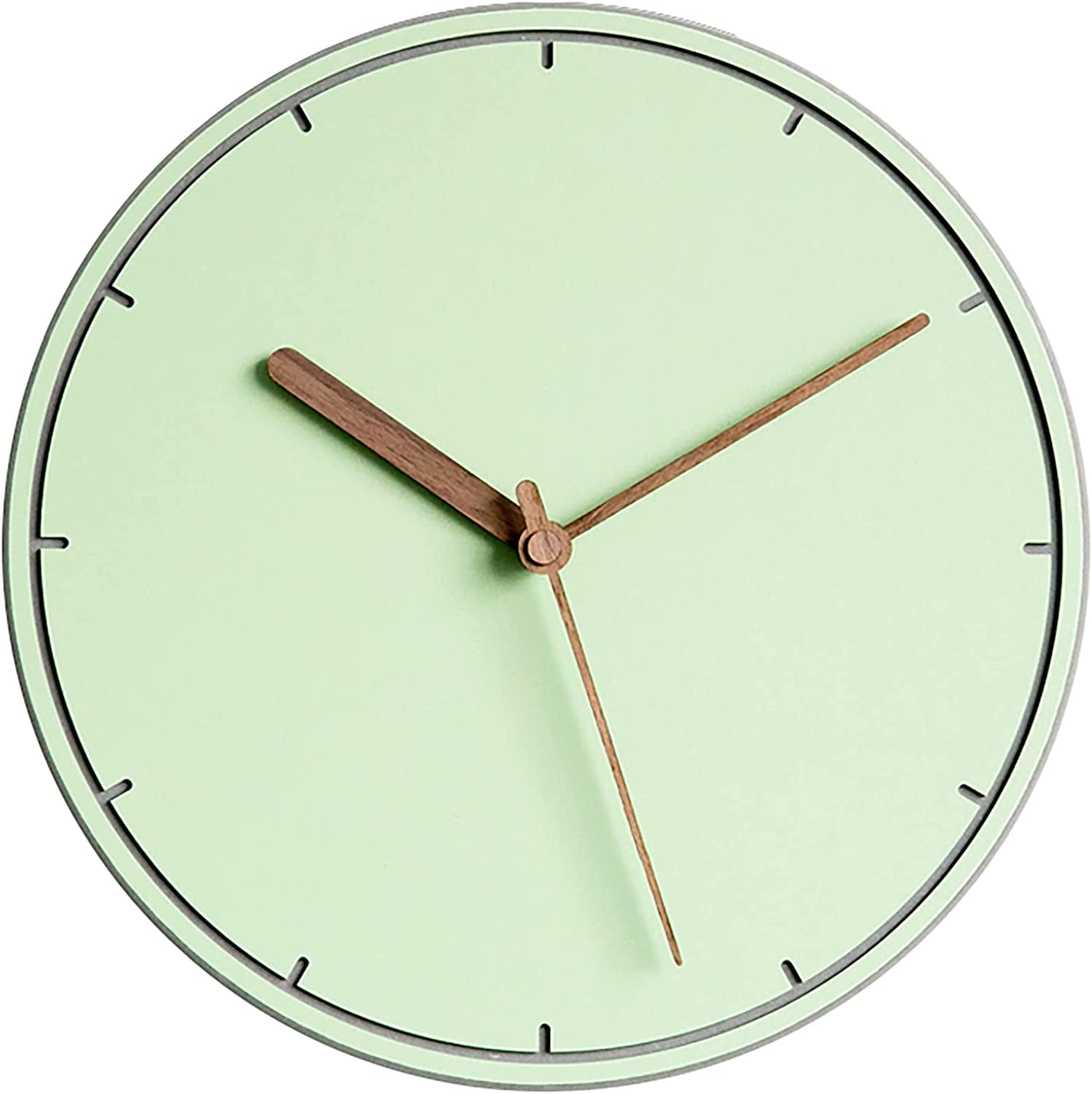 Green Pastel Silent Wall Clock with Walnut Hands