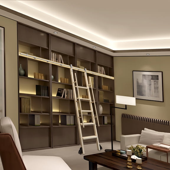 ModernMinimalist Silver Sliding Hardware Rolling Library Kit(No Ladder) 10ft Stainless Steel for Libraries