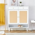 thumbnail image 1 of Modern Minimalist Storage Cabinet for Entryway, Rattan Shoe Cabinet with 2 Drawers and 2 Doors, Retro Aesthetic Bed Top Cabinet for Hallway, Living Room and Bedroom,34.6"Lx13.7"Wx43"H, 1 of 7