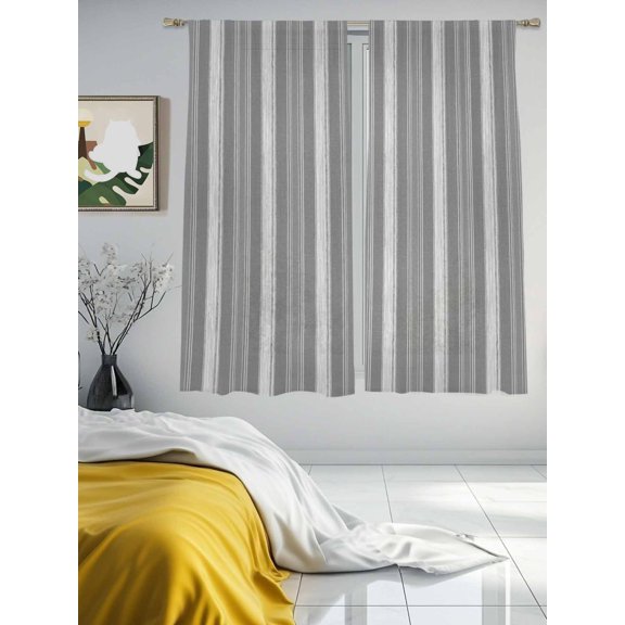 Modern Minimalist Stripe Theme Sheer Curtains 2 Panels Set Gray Gradient Line Lihgt Filtering Rod Pocket Voile Drape,Semi Sheer Window Curtains for Bedroom Living Room,52"x63"