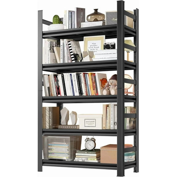 Modern Minimalist Style 5 Tier Black Steel Bookcase - Solid and Durable, Fashionable and Versatile, Ideal for Books and Decorations