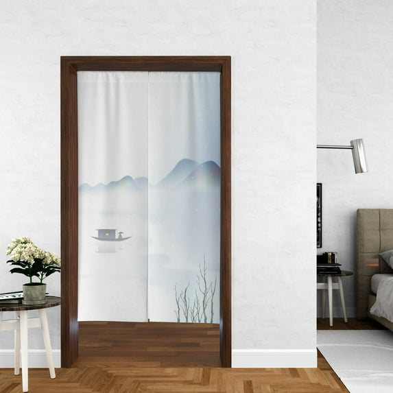 Modern Minimalist Style Door Curtain, Ink Landscape Door Curtain, Suitable for Kitchen Partition Bedroom Door Privacy Decoration