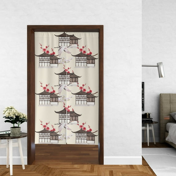 Modern Minimalist Style Door Curtain, Pavilion Crane Door Curtain, Suitable for Kitchen Partition Bedroom Door Privacy Decoration