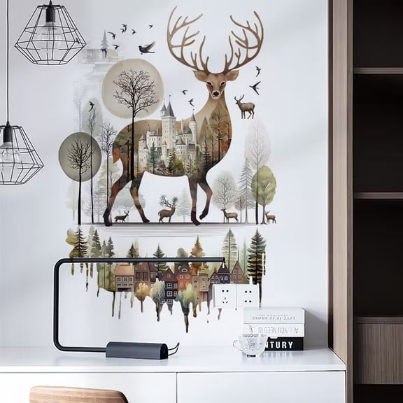 Modern Minimalist Style Forest Elk Deer Moose Wall Stickers,Jungle Animal Wall Decals Removable Vinyl Peel and Stick for Living Room Bedroom Study Room Office Art Decorations