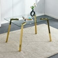 thumbnail image 1 of Modern Minimalist Style Rectangular Glass Dining Table, Tempered Glass Tabletop and Golden Metal Legs, Suitable for Kitchen, Dining Room, Living Room, 51" * 31.5" * 29.5", 1 of 9