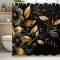 thumbnail image 1 of Modern Minimalist Style Shower Curtain, Black and Gold Floral Waterproof Shower Curtain, Simple Bathroom Decor with 12 Hooks, 1 of 4
