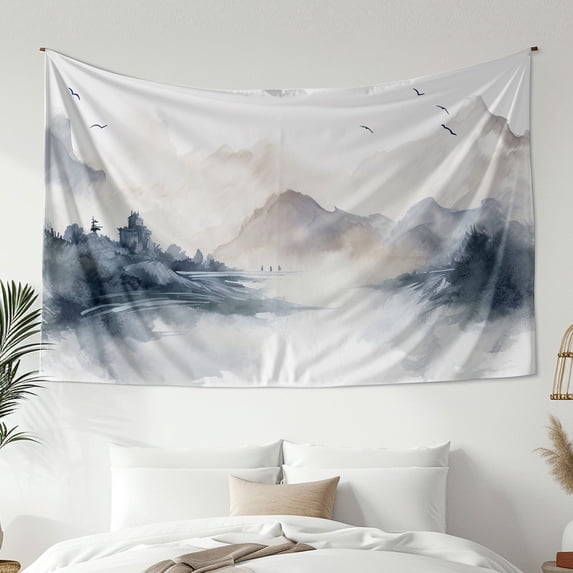 Modern Minimalist Style Tapestry, Ink Forest Wall Hanging Tapestry, Bedroom Living Room Dormitory Decoration, Home Decoration